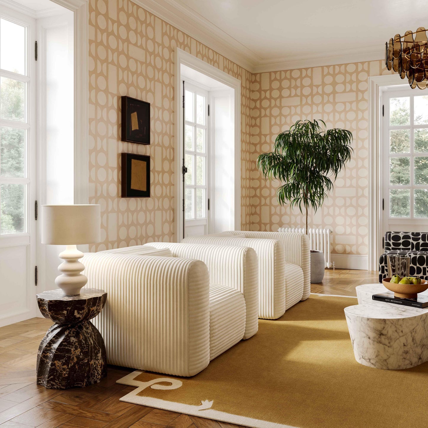 Fauteuil en velours côtelé beige Whisper