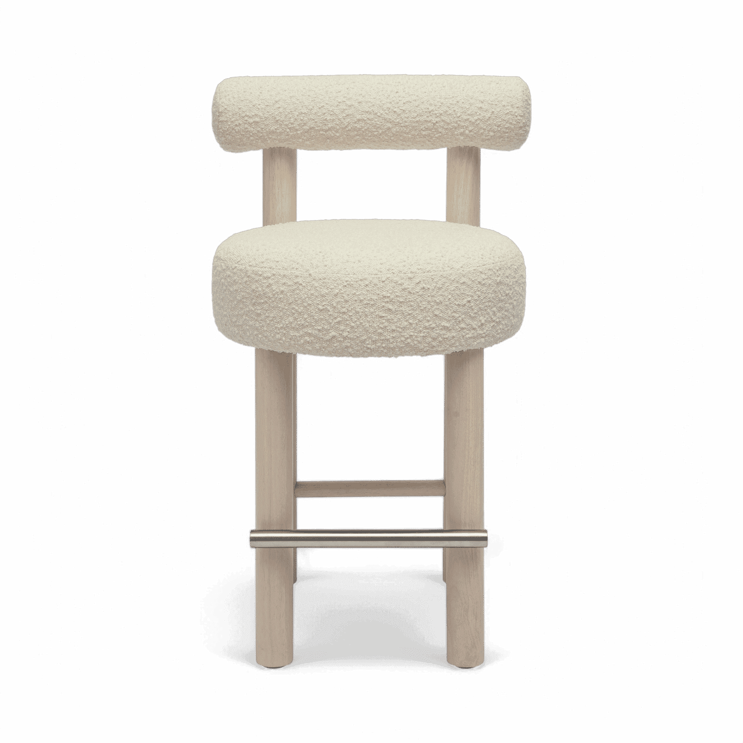 Tabouret de bar Arch en bois massif et boucle blanc cassé