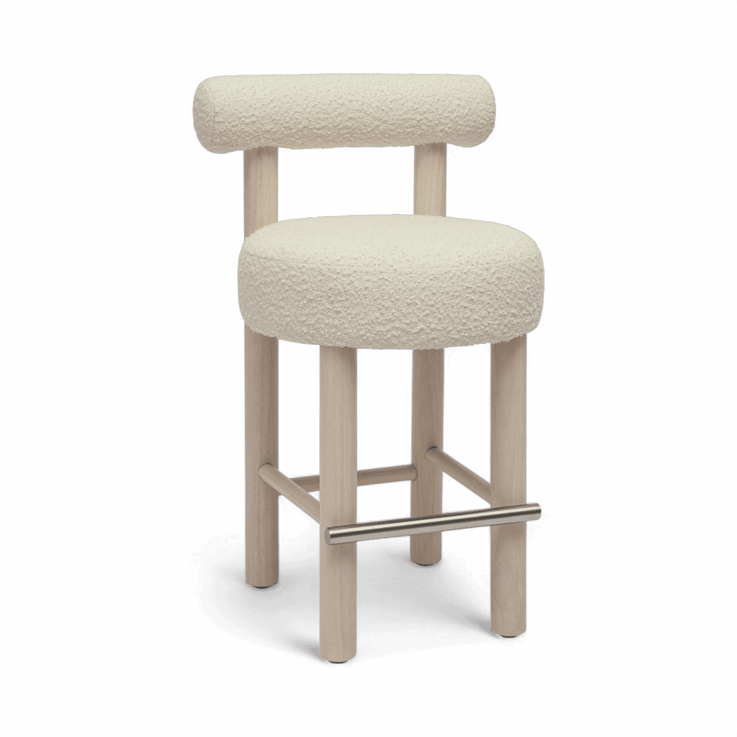 Tabouret de bar Arch en bois massif et boucle blanc cassé