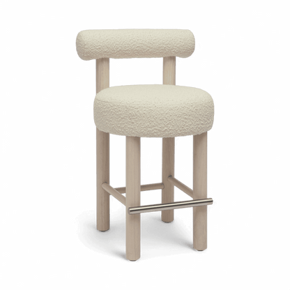 Tabouret de bar Arch en bois massif et boucle blanc cassé