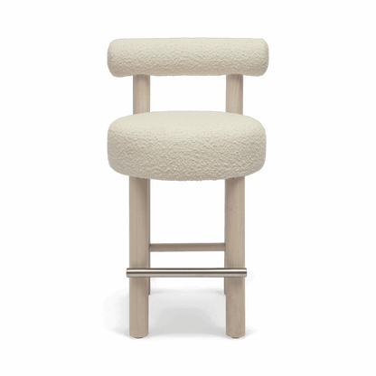 Tabouret de bar Arch en bois massif et boucle blanc cassé
