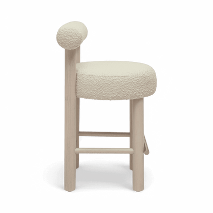 Tabouret de bar Arch en bois massif et boucle blanc cassé